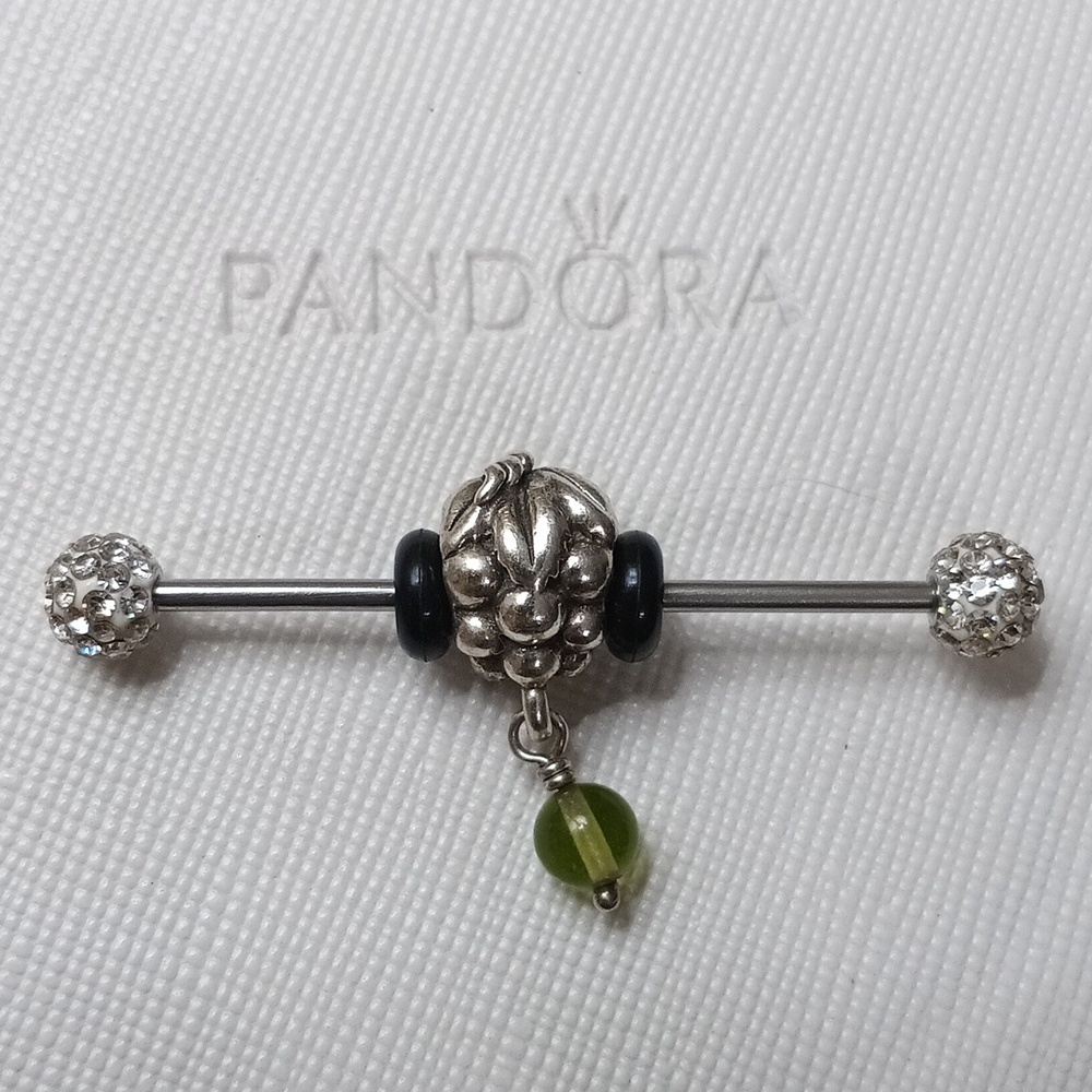 Pandora Vintage Silver Peridot Chardonnay Grape Cluster Dangle Charm